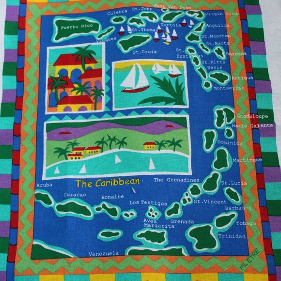 Linen "The Caribbean" Map Tea Towel - Souvenir